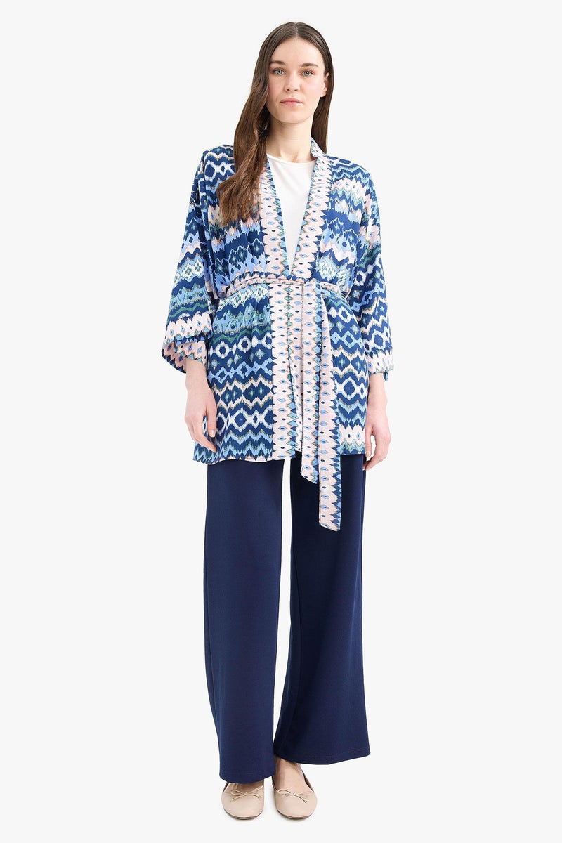 DeFacto Blue Woman Relax Fit Shawl Collar Long Sleeve Shirt Casual - Image 5